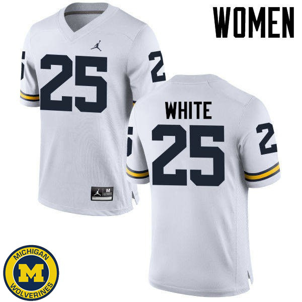 Women's University of Michigan #25 Brendan White White Football Jersey